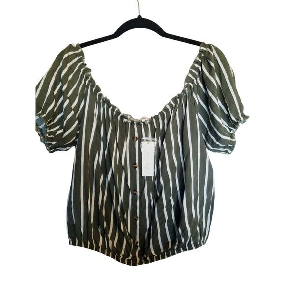 Francesca's Miami Womens Striped Off the Shoulder Crop Top Green Size Large NEW - Picture 1 of 12